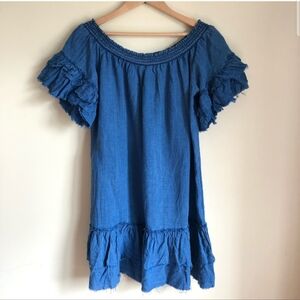 Rails blue linen ruffle off shoulder dress size large